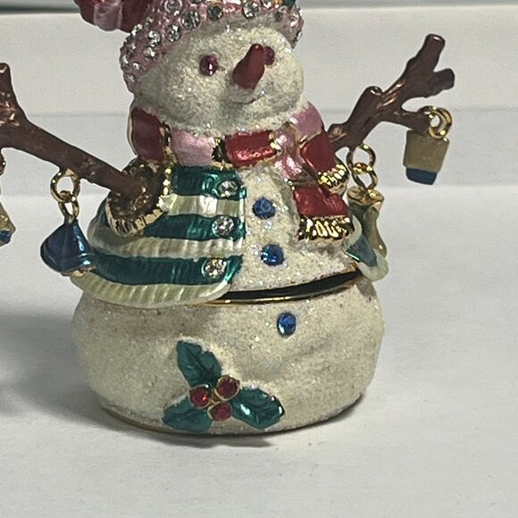 Jeweled Pewter Enameled Snowman Trinket Box - Picture 11 of 11